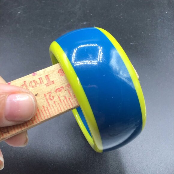 Blue & Green Chunky Bangle Wide Plastic Funky Two Tone Bracelet - Picture 6 of 7